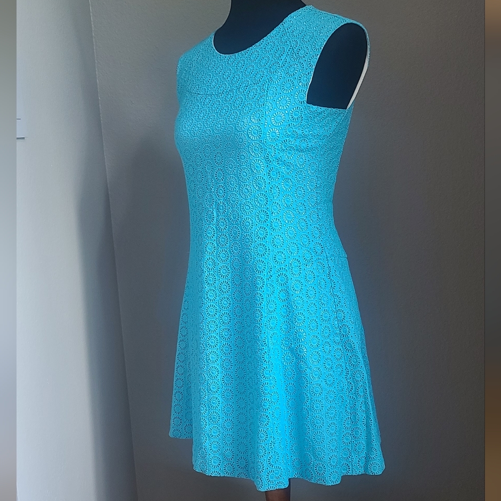 Teal Lined Lace Fitted Flare Baby Doll Mini Dress